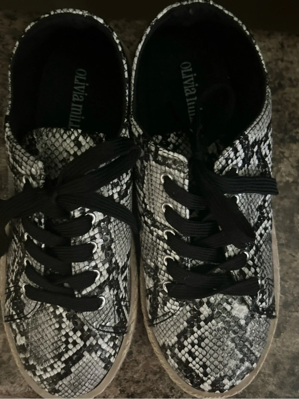 Olivia Miller Snake Print Lace Up Espadrille Sneakers - Black & White - Picture 4 of 12